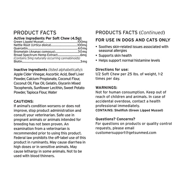 Product facts for dogs and cats cbd treats